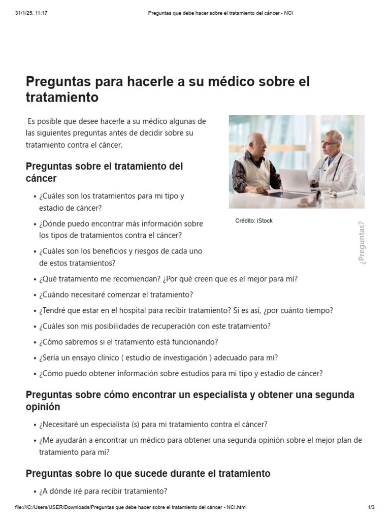Preguntas Que Debe Hacer Sobre El Tratamiento Del Cáncer - NCI | PDF ...