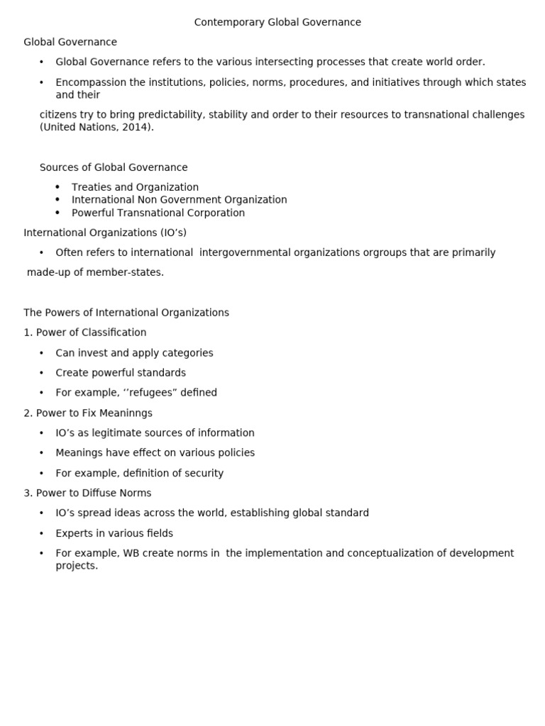 Overview of Global Governance and UN Functions | PDF | United Nations ...