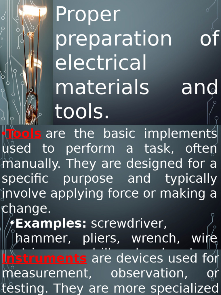 Essential Tools and Materials for Electrical Work | PDF | Electrical ...