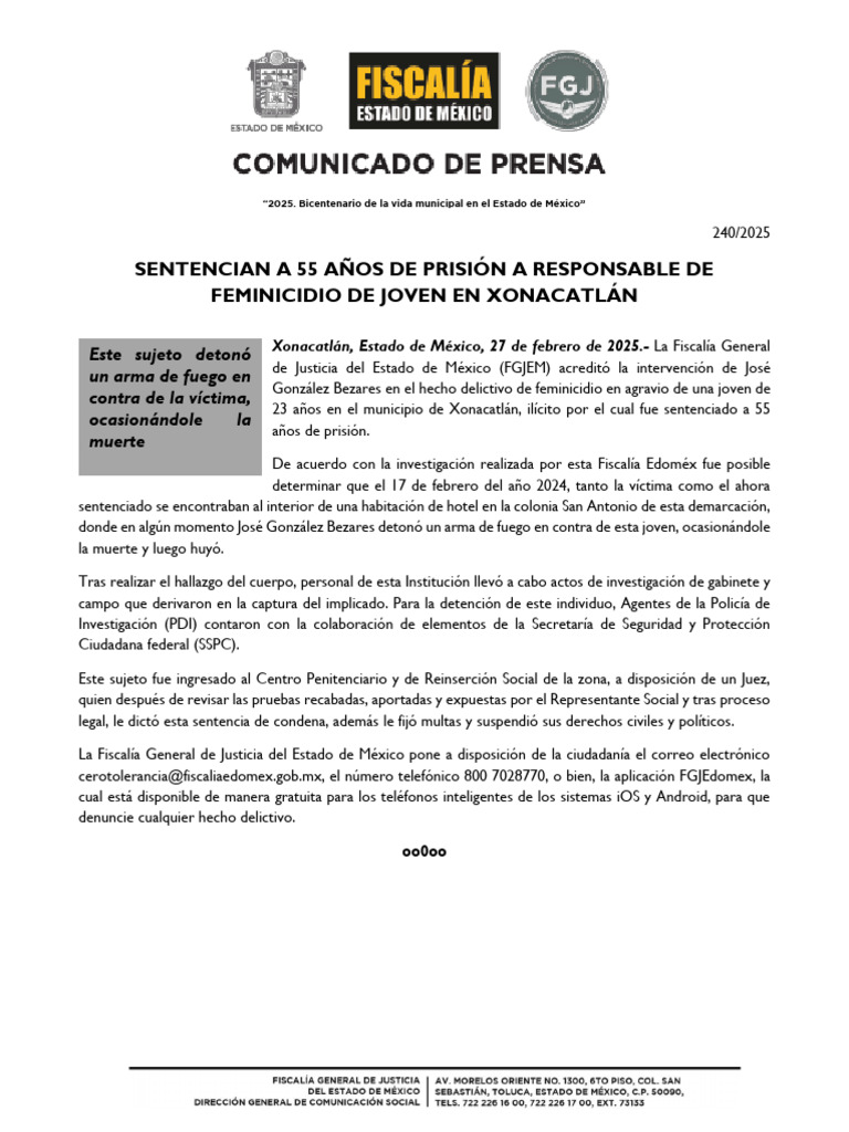 Sentencian a 55 años por feminicidio en Edoméx | PDF