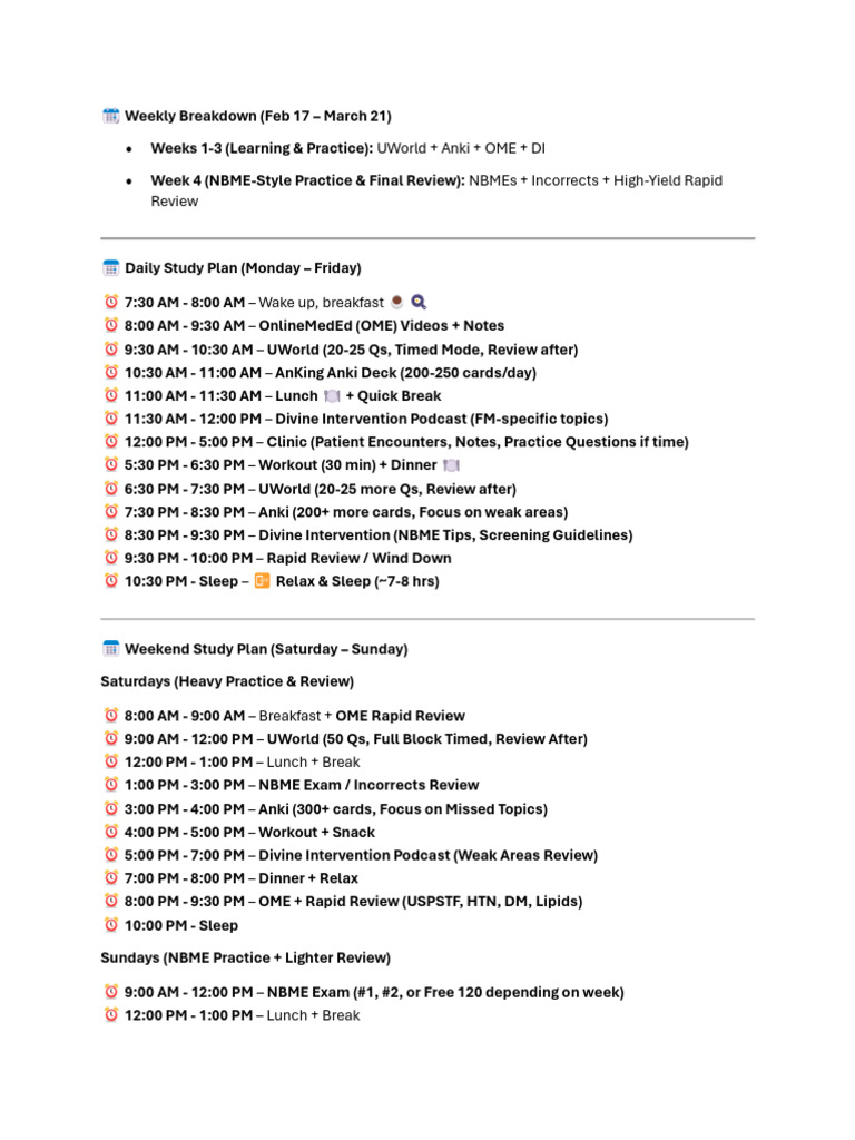 ? Weekly Breakdown | PDF | Medicine | Health Care