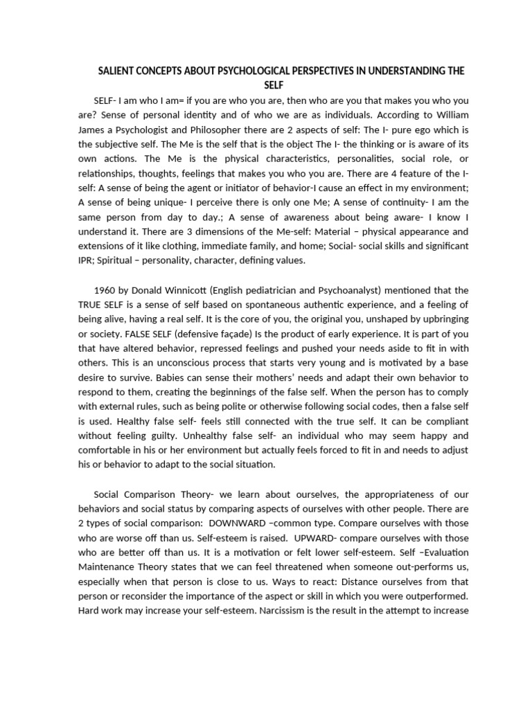 Psychological Perspectives in Understanding The Self | PDF | Self ...