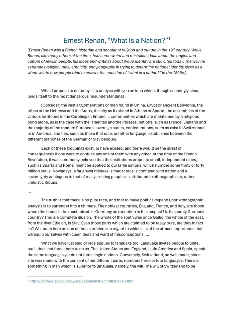 Renan's Definition of a Nation | PDF | Nation