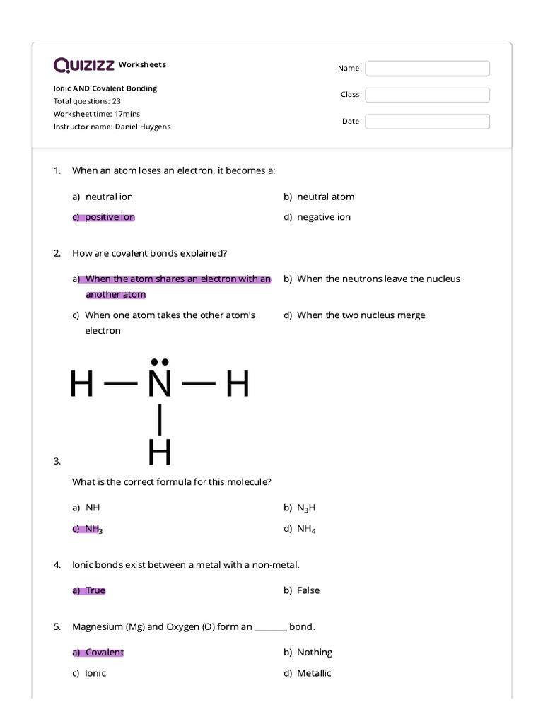 Ionic AND Covalent Bonding - Quizizz | PDF | Chemical Bond | Ion