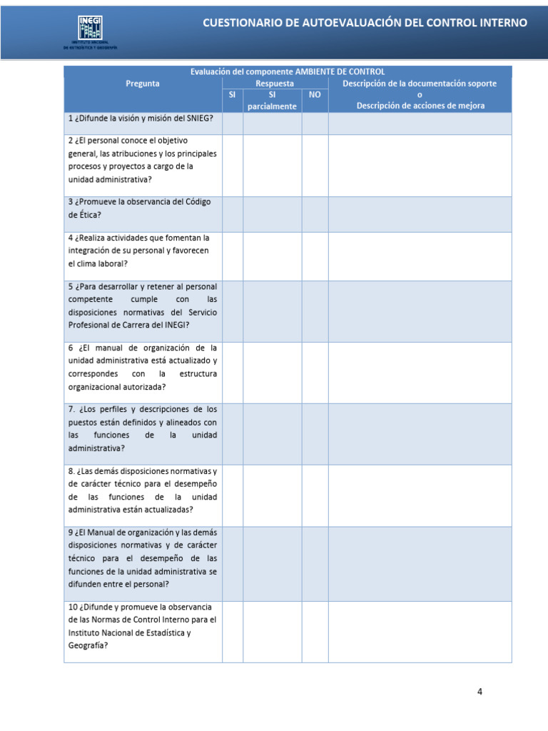 Cuestionario de Autoevaluación de Control Interno | PDF | Sistema de ...