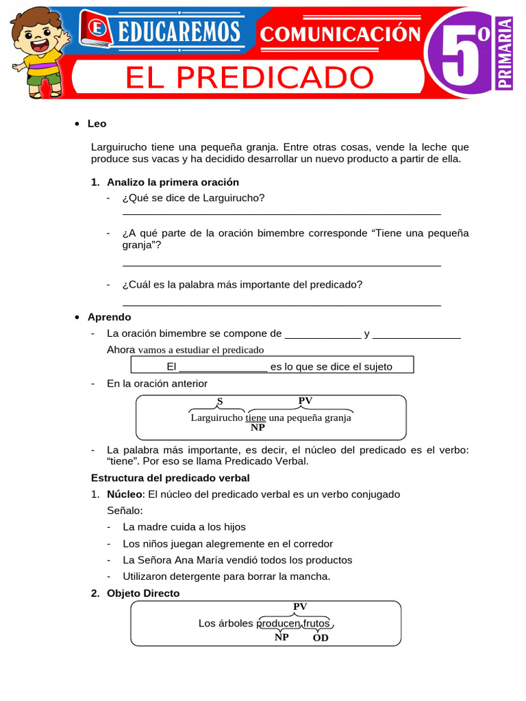 Estructura del Predicado para Primaria | PDF | Predicado (Gramática ...