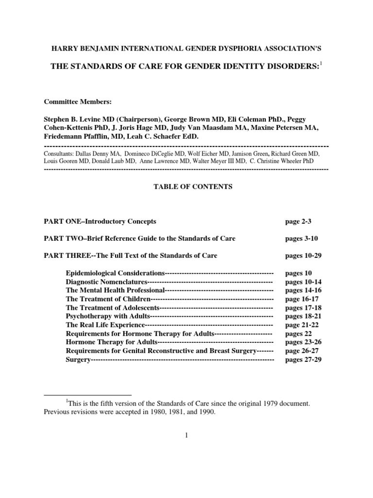 The Standards of Care For Gender Identity Disorders | PDF | Mental ...