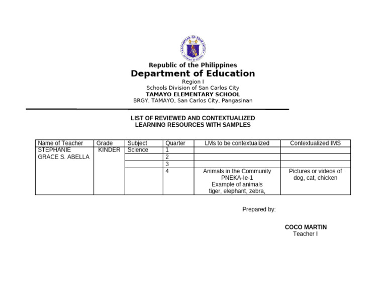 Contextualized Learning Materials Sample | PDF