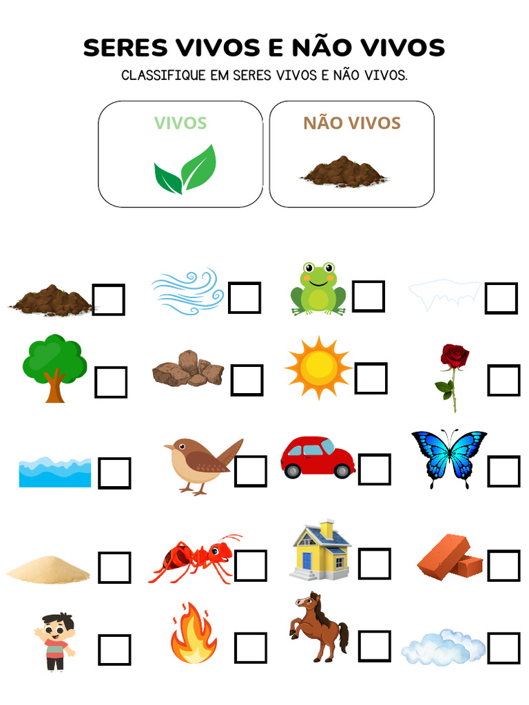 Classificação de Seres Vivos e Não Vivos | PDF