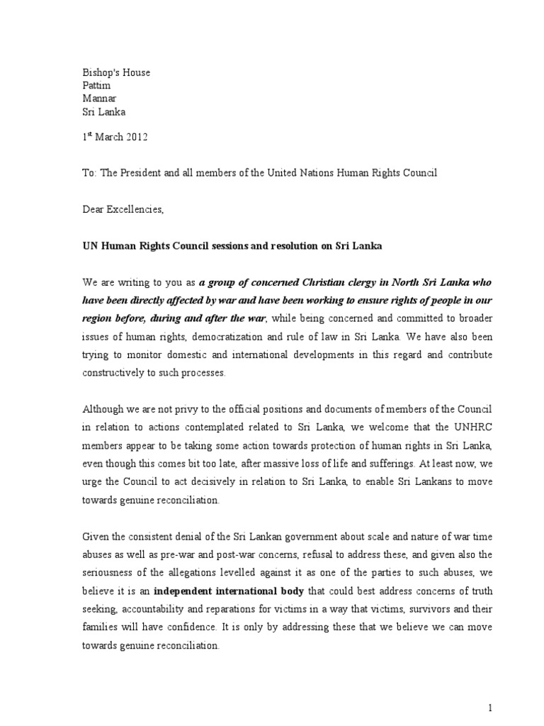 Christians Letter To President and Members of The UNHRC-Draft1 | PDF ...