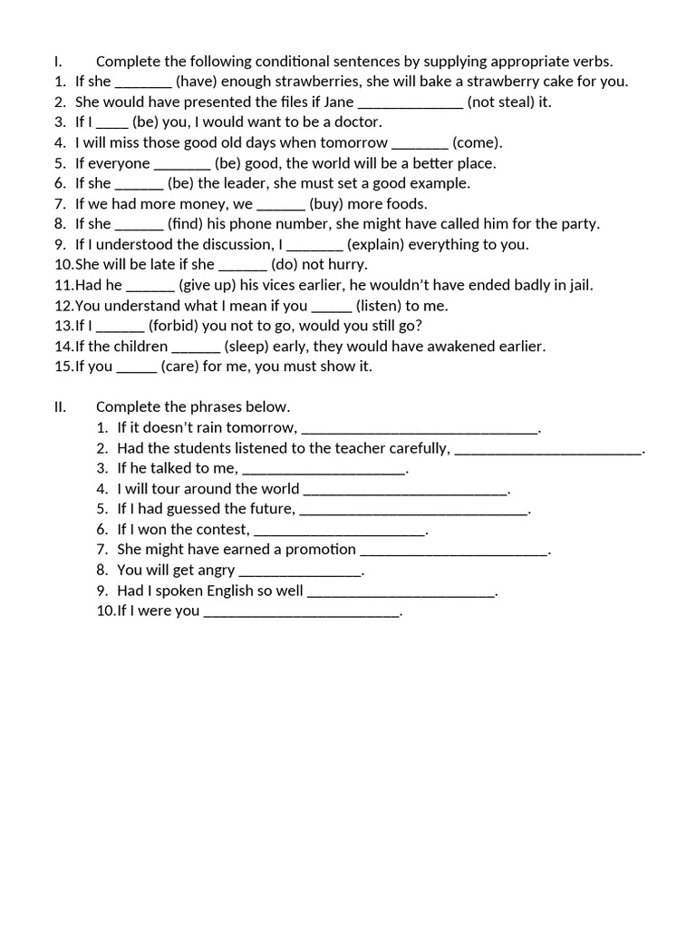 Conditional Sentence Exercises Pdf