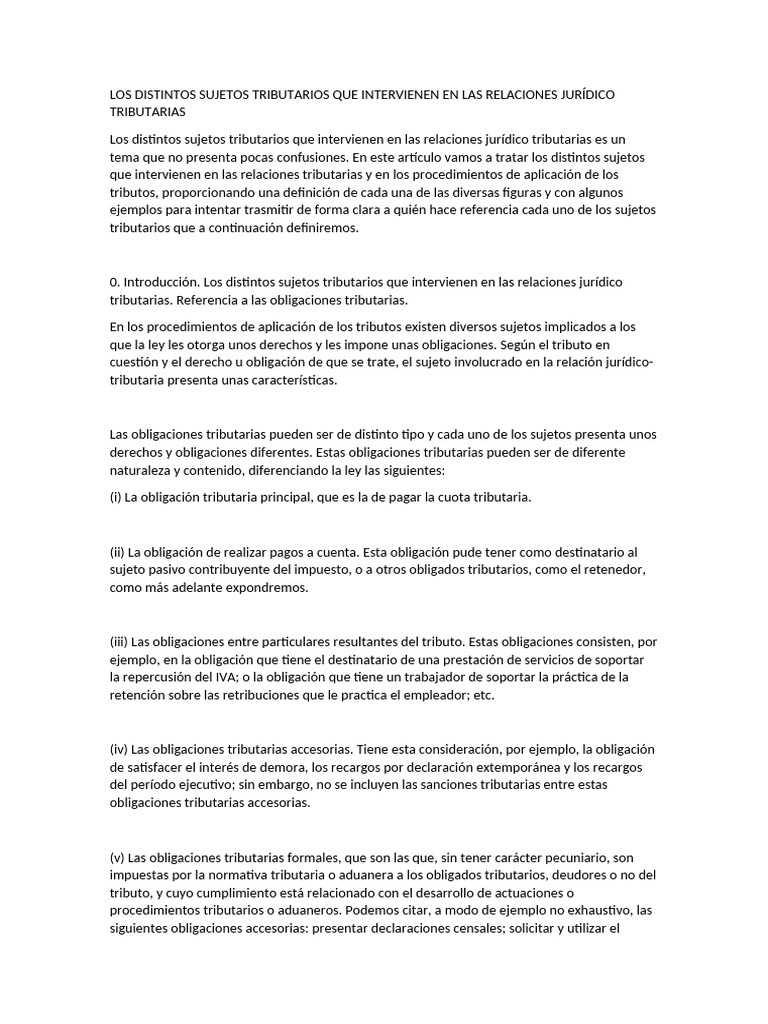 Sujetos Tributarios en Relaciones Fiscales | PDF | Impuestos | Pagos