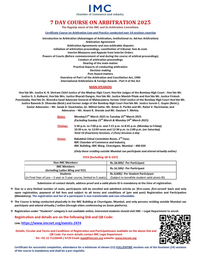 IMC Certificate Course on Arbitration 2025 | PDF | Arbitration ...