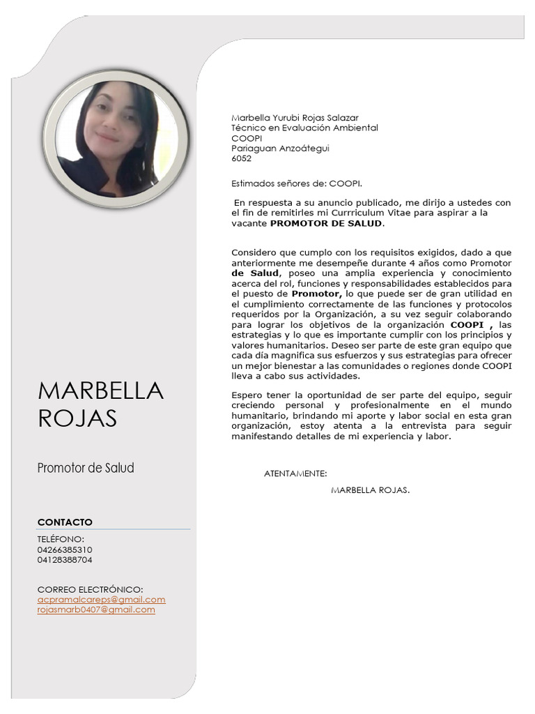 Solicitud de Empleo: Promotor de Salud | PDF