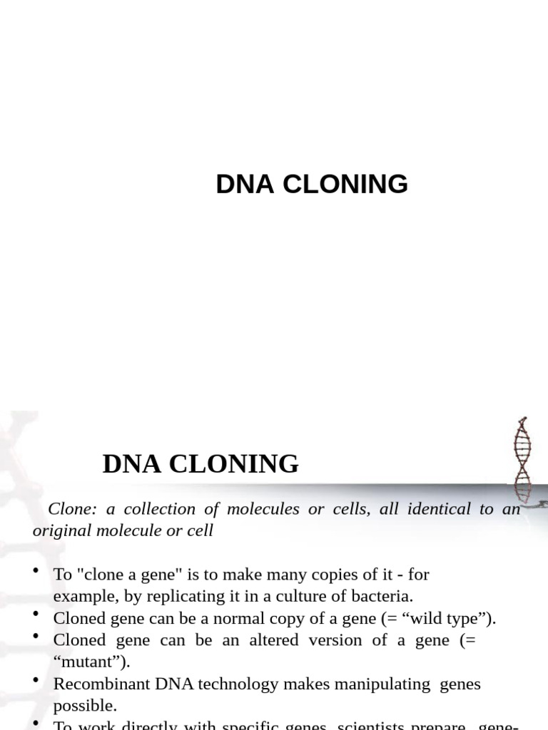 DNA Cloning: Techniques and Applications | PDF | Molecular Cloning ...