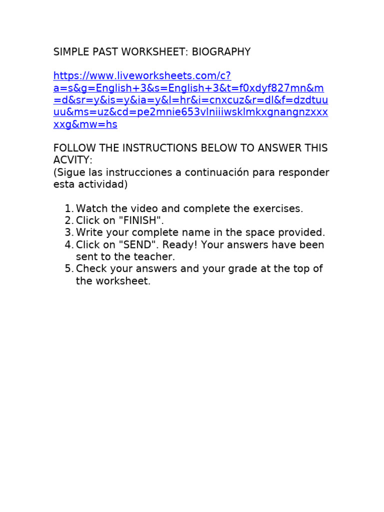Simple Past Biography Exercises PDF | PDF