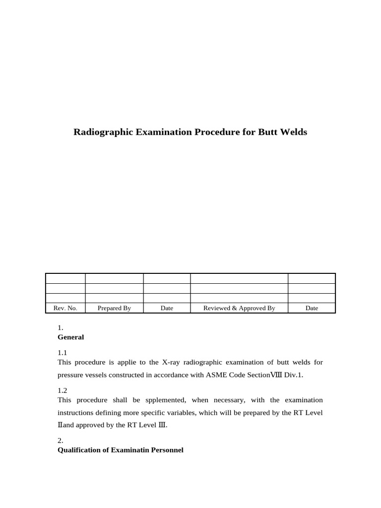 Butt Weld Radiographic Exam Procedure | PDF | Welding | Construction