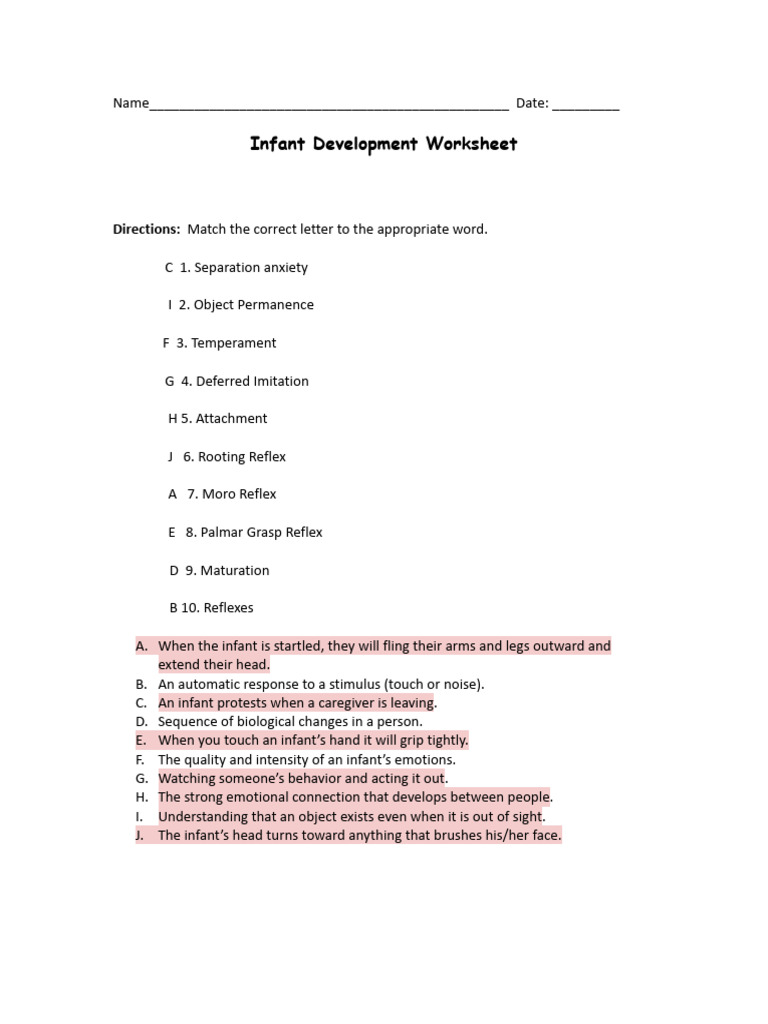 Copy of Infant Dev Vocab Worksheet | PDF | Infants | Child Development
