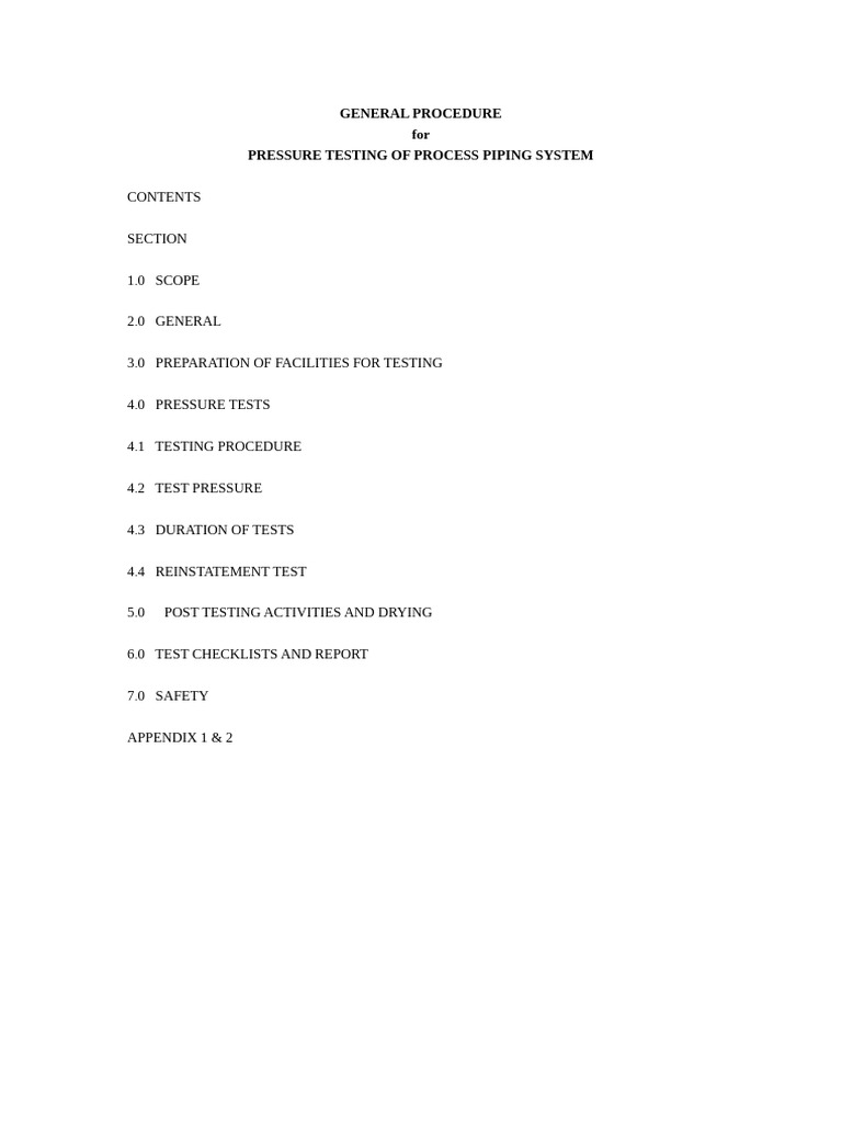 Pressure Testing Procedure for Piping | PDF | Valve | Leak