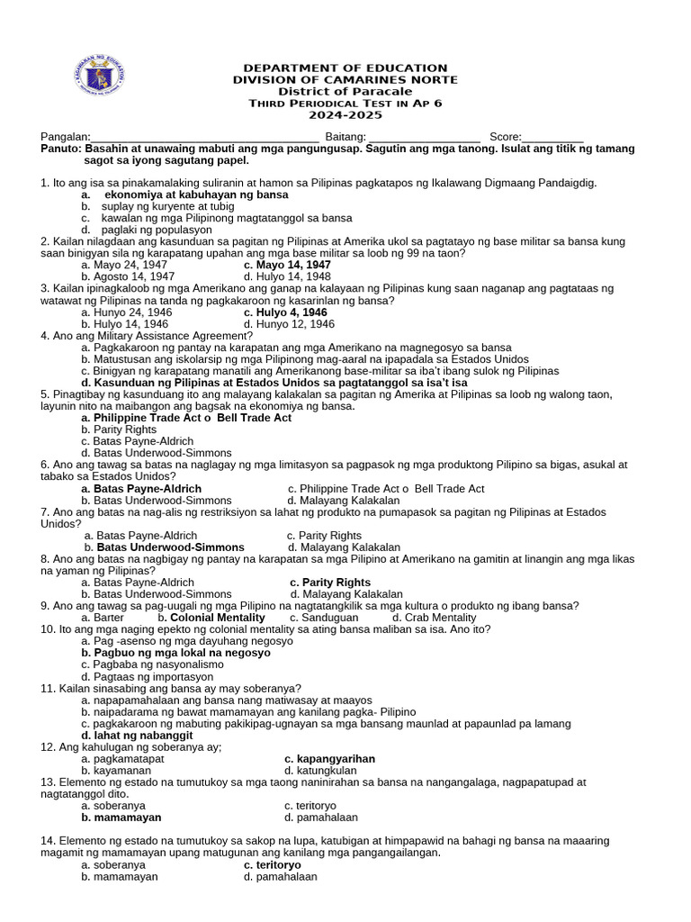 AP-3rd Periodical Test | PDF