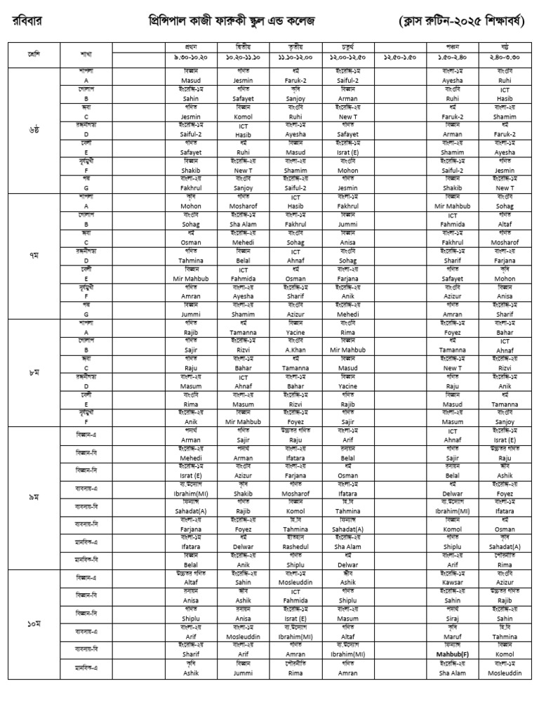 New Class Routine-2025.1.17.02.25 | PDF