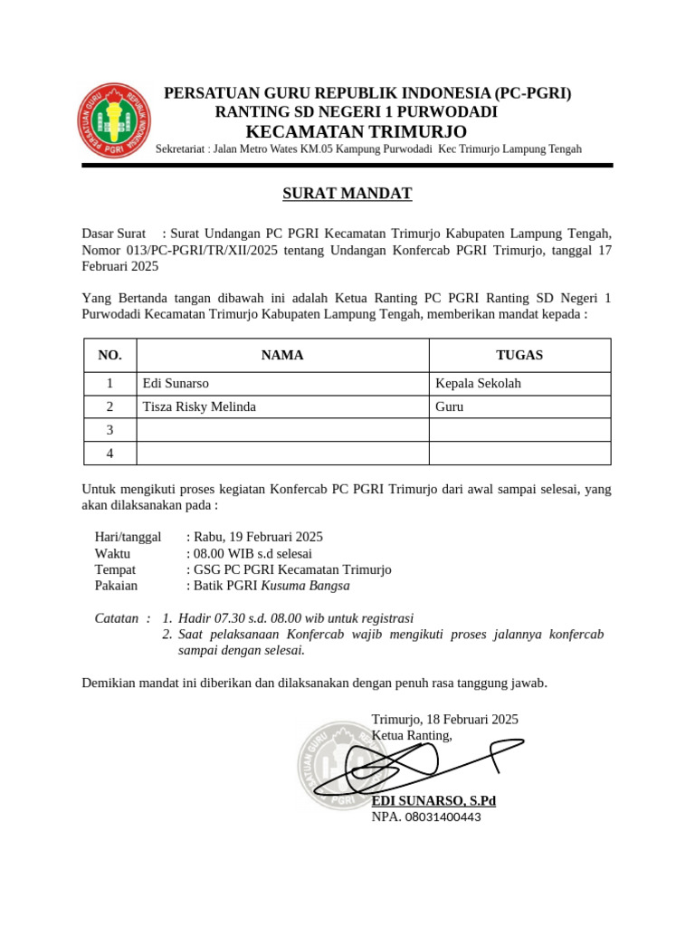 Surat Mandat Ranting Konf | PDF