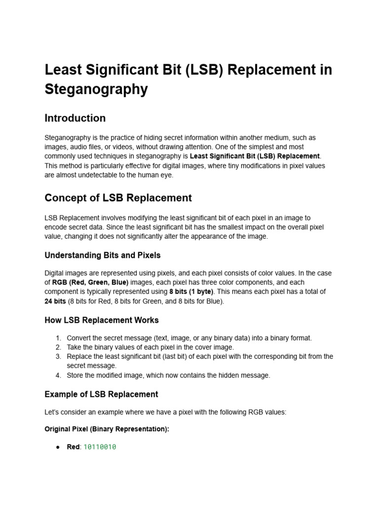 Least Significant Bit (LSB) Replacement in Steganography | PDF ...