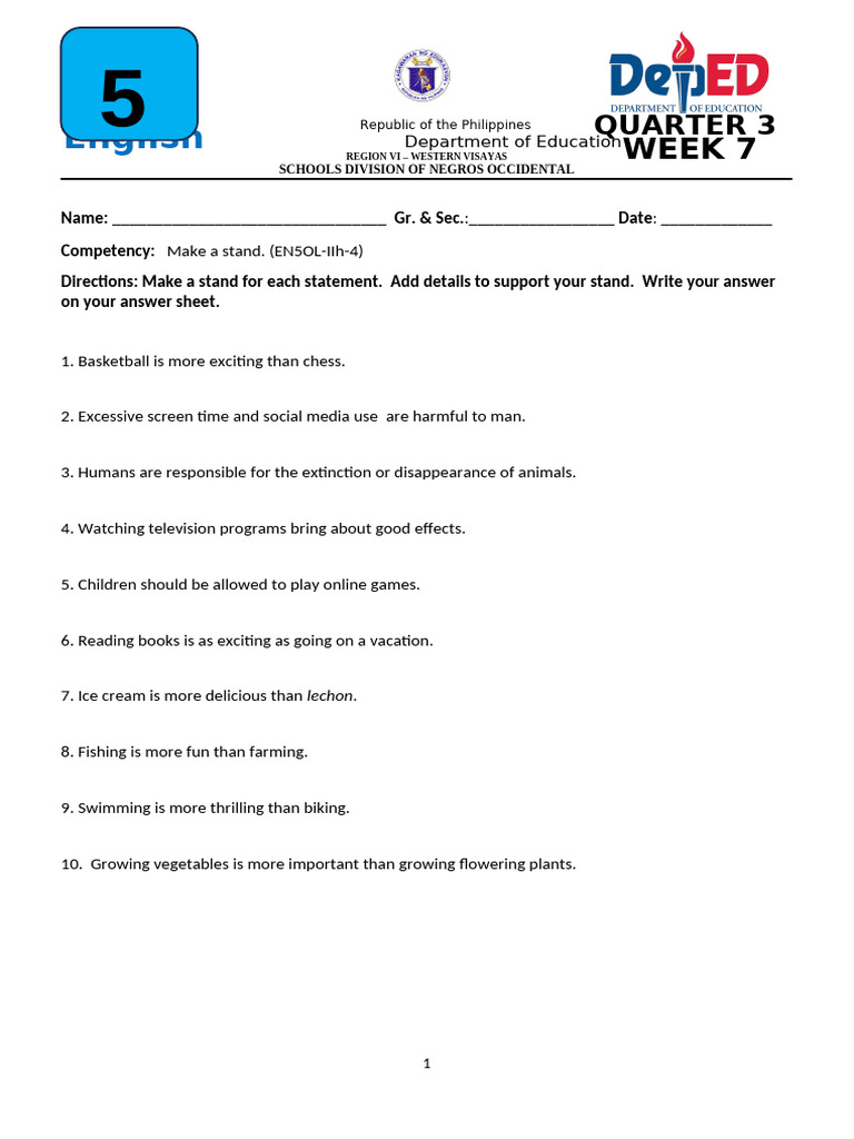 Week 7 English Grade 5 Pdf