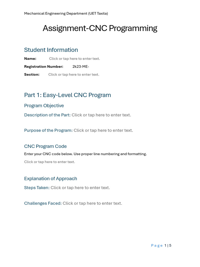 CNC Program Template | PDF