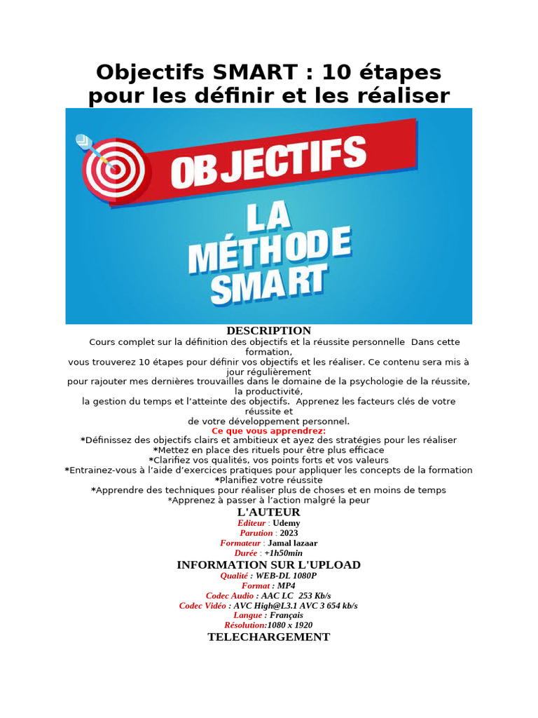 Objectifs SMART : 10 étapes clés | PDF