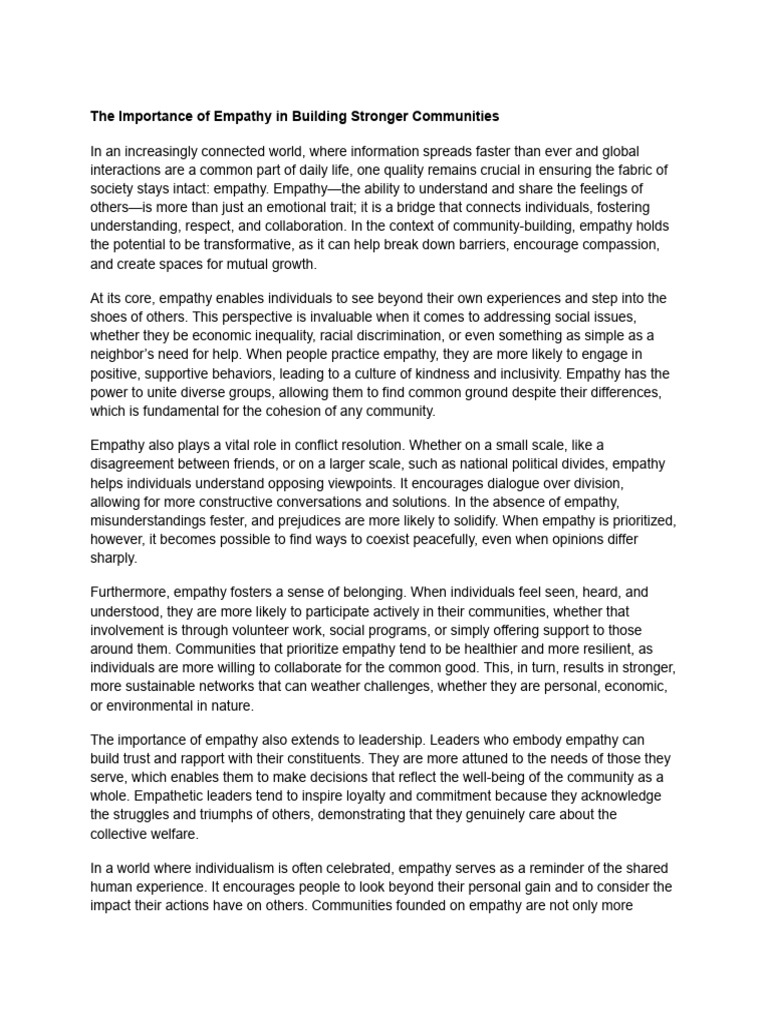 Empathy's Role in Stronger Communities | PDF | Empathy | Conflict ...