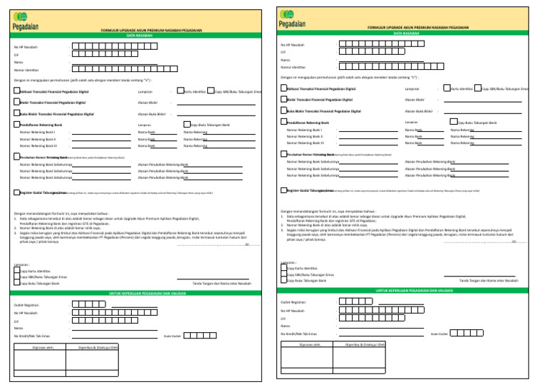 Formulir Upgrade Akun Premium Pegadaian | PDF
