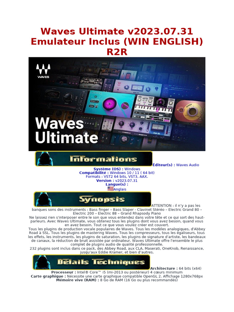 Waves Ultimate V2023.07.31 Incl - Emulator-R2r (Win en Précracké) | PDF ...