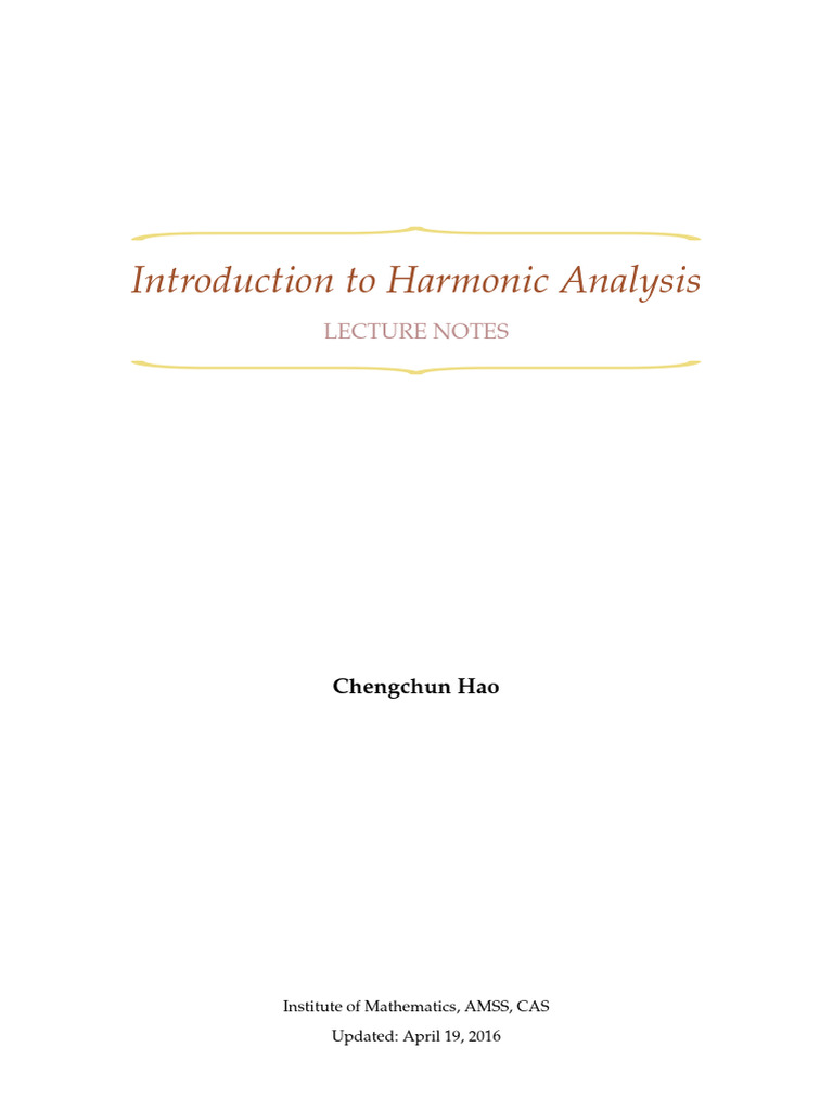 Harmonic Analysis Lecture Notes | PDF | Fourier Transform | Harmonic ...