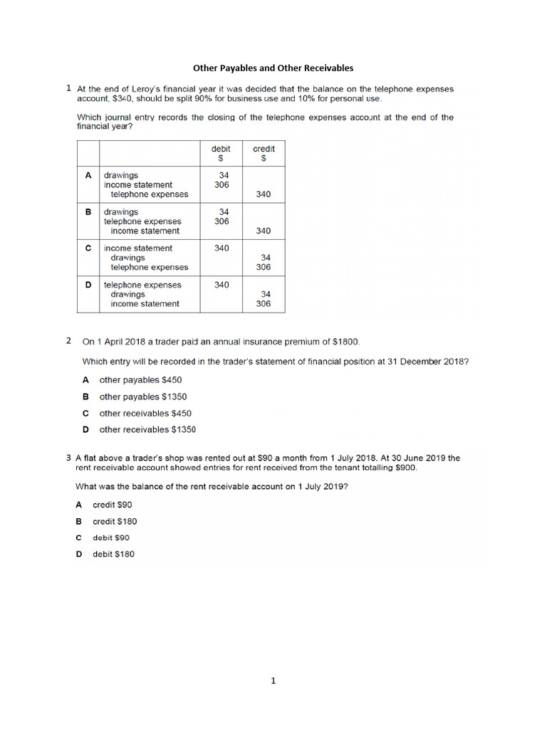 Other Payables and Other Receivables - OL | PDF
