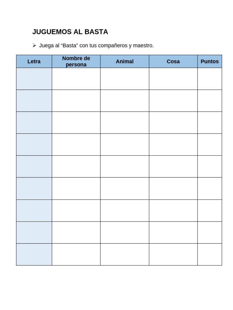 Tabla Del Juego Basta | PDF