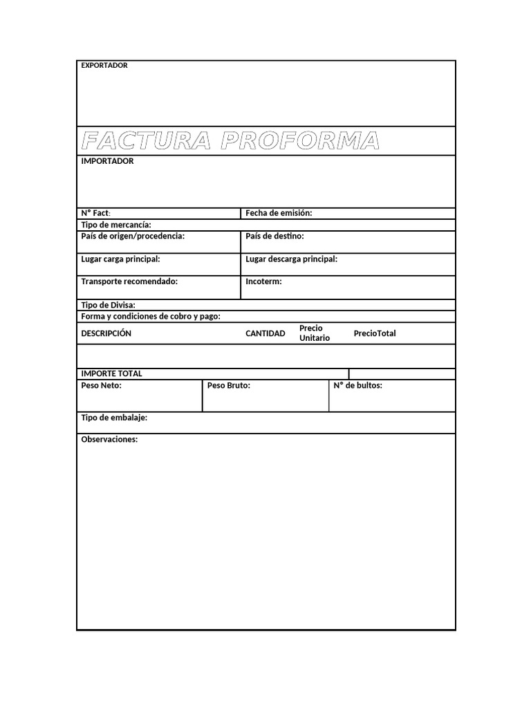 Factura Proforma para Exportación | PDF