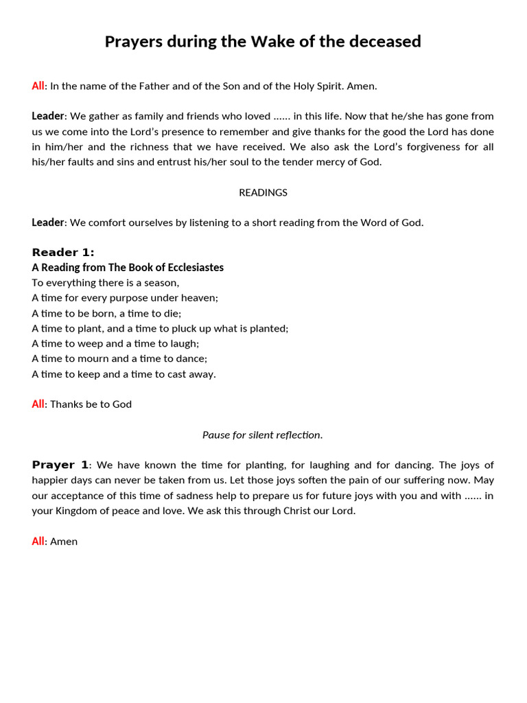 Wake Prayers for the Deceased | PDF | Lord's Prayer | Prayer