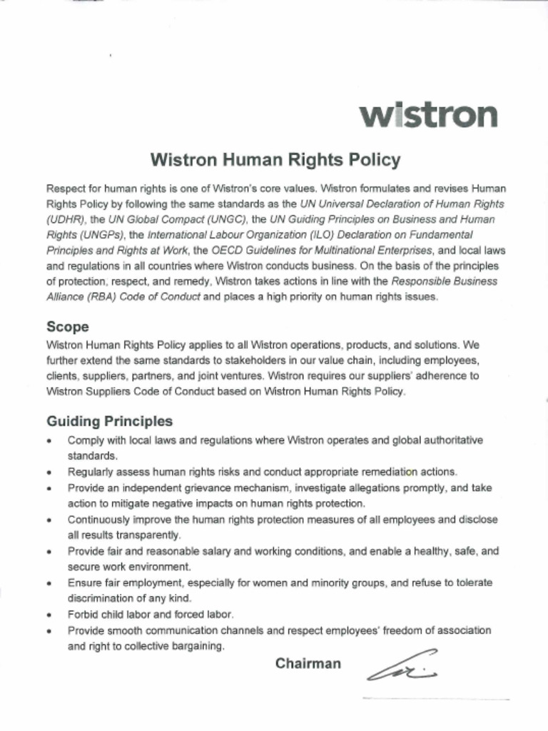 Wistron Human Rights Policy | PDF