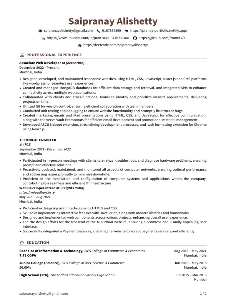 Saipranay_Resume | PDF | World Wide Web | Internet & Web