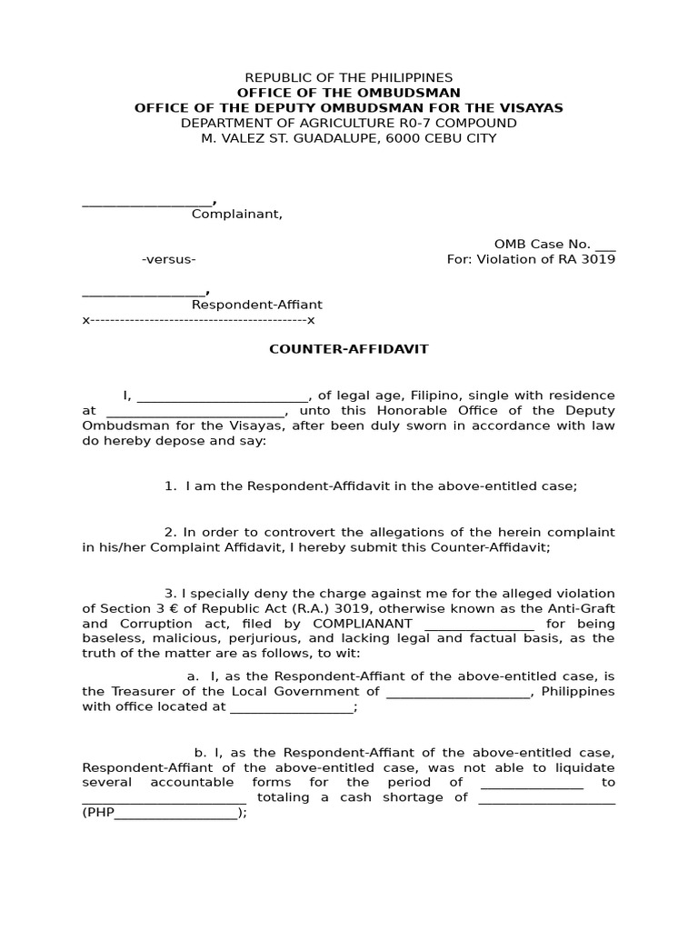 COUNTER-AFFIDAVIT Pleading | PDF | Affidavit | Common Law