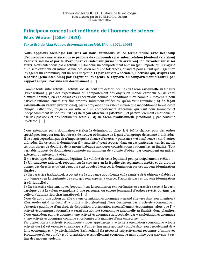 Concepts clés de la sociologie selon Weber | PDF | Max Weber ...