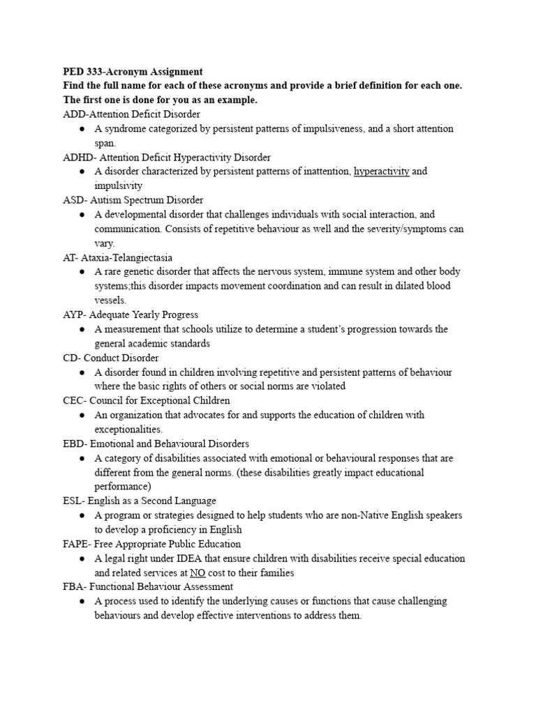 Acronyms in Special Education Explained | PDF | Attention Deficit ...