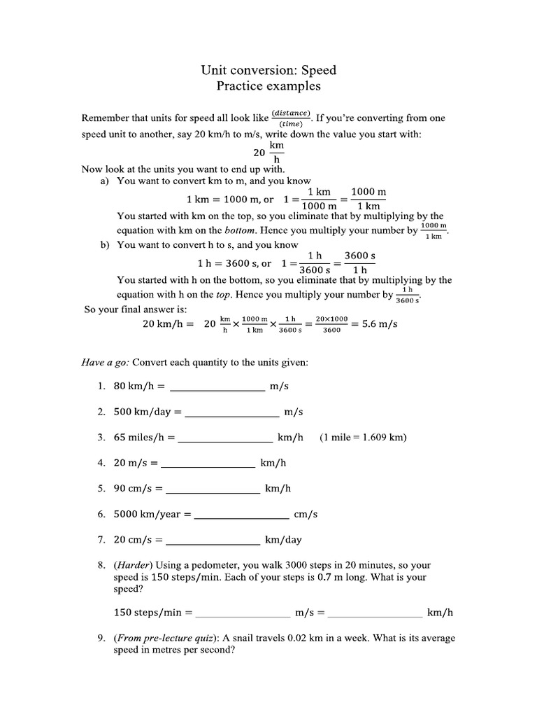 Speed Conversion HW | PDF