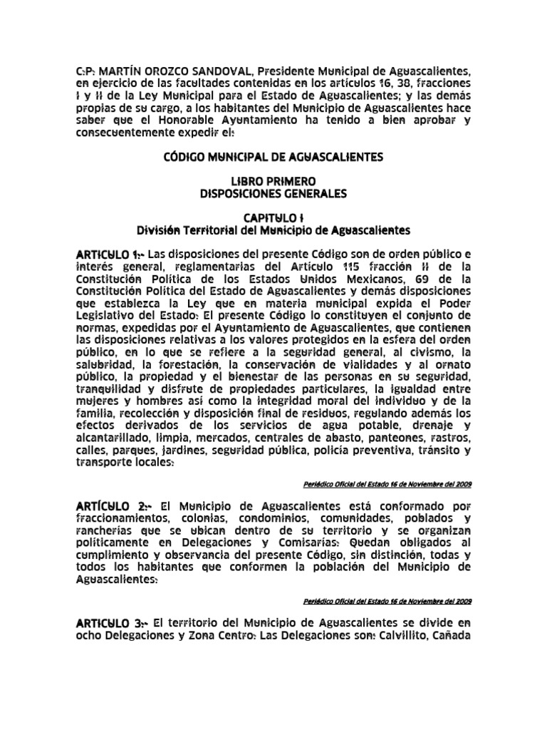 CODIGO MUNICIPAL DE AGUASCALIENTES - Ultima Reforma Publicada en El POE ...