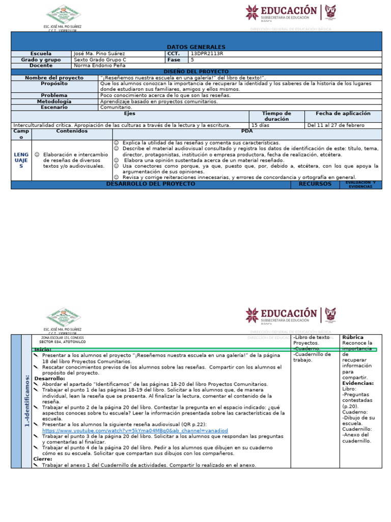 Proyecto de Reseñas en la Escuela | PDF | Educación primaria | Aprendizaje