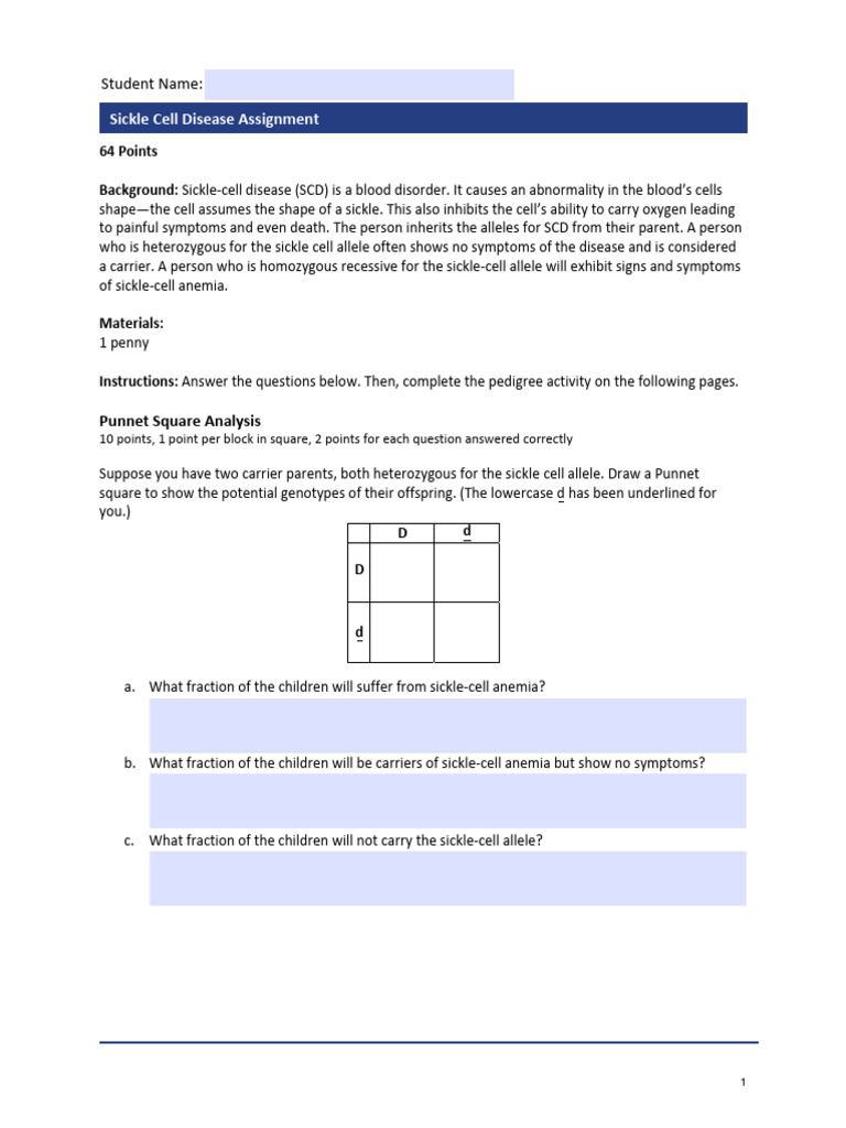 SickleCellAnemia Worksheet | PDF | Allele | Zygosity