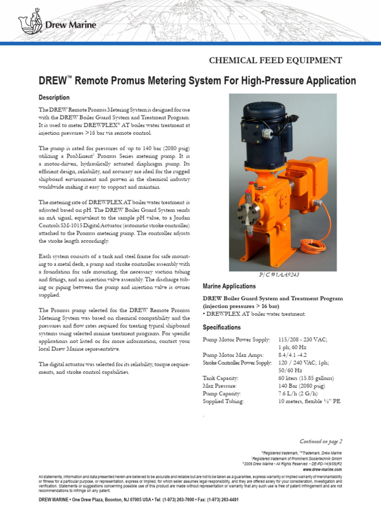 DREW Remote Promus Metering System | PDF | Pump | Valve