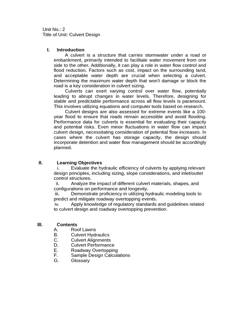 UNIT 2 Culvert Design | PDF | Roof | Hydrology