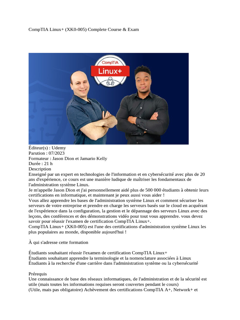 Cours Complet CompTIA Linux+ XK0-005 | PDF